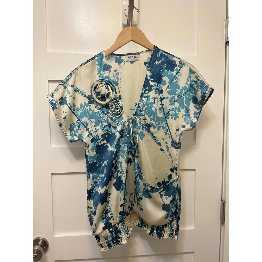 Valentino Roma Splatter Print Tunic Top - Blue and Cream